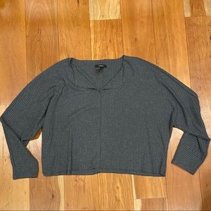 F21 Grey Waffle Knit Crop Long Sleeve
